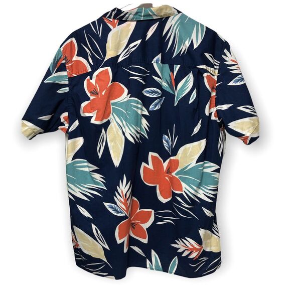 Lands’ End Hawaiian‎ Shirt Medium Navy Blue Floral Print Short Sleeve Casual - Picture 4 of 8